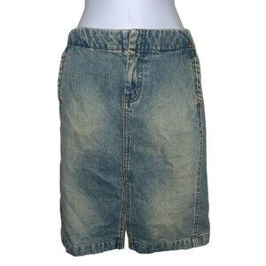y2k american eagle light wash denim midi skirt with front slit